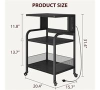 Support pour imprimante - Grand meuble pour imprimante - 3 niveaux - Étagère réglable - Structure en métal - Roulettes - Noir