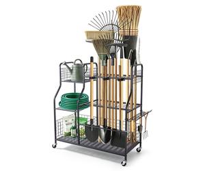 Support pour outils de jardin VEVOR, dimensions 1050x435x1005 mm, chariot de rangement avec roulettes, couleur noire. Étagère de rangement pour garage, remise ou jardin, organisateur en acier pour bal