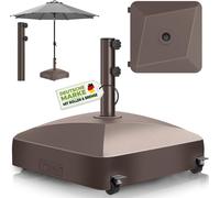 Support pour parasol tillvex® GRAVIA avec roulettes et freins Marron | Support pour parasol remplissable 37 litres / 56 kg | Poids du parasol Parasol et parasol de marché Ø 1,8-3,7 m | Support pour pa