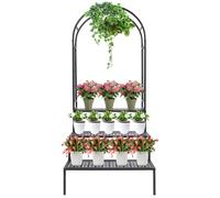 support pour plantes à 3 niveaux avec arche de jardin, support pour pots de fleurs Display Étagère, tonnelle pour plantes grimpantes