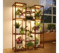 Support pour plantes avec lampe d'éclairage, étagère en bois pour plantes avec lampe LED, support pour plantes d'intérieur, tabouret moderne pour fleurs, idéal pour le salon et le balcon