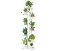 Support pour plantes en métal - 8 niveaux - Pour 9 pots de fleurs - Modèle d'angle - Pour intérieur et extérieur - Blanc