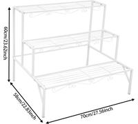 Support pour plantes - Étagère à fleurs à 3 niveaux - Design en escalier - Rectangulaire - Métal (fer) - Max. 20 kg par niveau - À assembler - Blanc