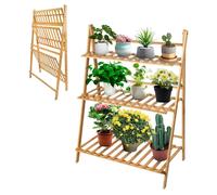 Support pour plantes - Étagère à fleurs en bambou, 3 niveaux - Étagère pliante pour plantes - Pour balcon et jardin - Intérieur et extérieur - Couleur bois
