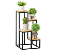 Outsunny Étagère à plantes étagère à fleurs en métal et bois 4 niveaux de différentes hauteurs style industriel 34 x 34 x 66 cm