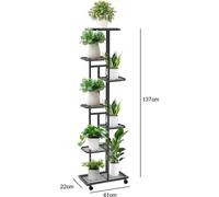 Support pour plantes - Étagère à fleurs sur roulettes - Étagère à plantes à 7 niveaux - Métal et fonte - Pour pots de fleurs, intérieur et extérieur - 41 x 22 x 137 cm - Noir