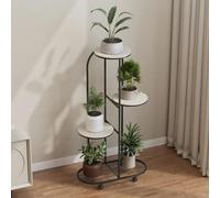 Support pour plantes - Étagère d'angle pour pots de fleurs - 4 niveaux - Métal/fer forgé - Avec roulettes - Pour l'intérieur et le balcon - Noir