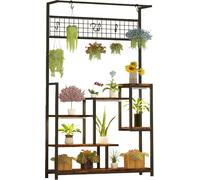 Support pour plantes - Étagère métallique à 7 niveaux avec lampe de croissance - Modèle haut - Crochets de suspension - Pour l'intérieur, le balcon et la terrasse - À monter - Doré