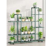 Support pour plantes - H9037 Étagère à fleurs - Intérieur/extérieur - Avec roulettes - Modèle d'angle - À plusieurs niveaux - Métal - À monter - Vert