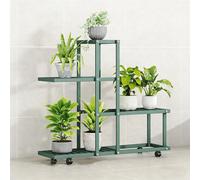 Support pour plantes, intérieur et extérieur - Étagère d'angle pour fleurs, modèle H9035 - En fer forgé - Monté sur roulettes - Pour plusieurs pots de fleurs - Vert