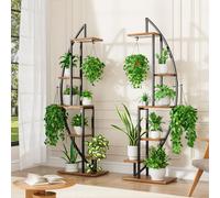 Support pour plantes - Lot de 2 pièces - Étagère industrielle en forme de demi-lune pour plantes, idéale pour l'intérieur et l'extérieur, disponible en noir et en marron