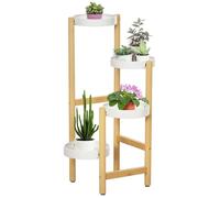 Support pour plantes - Outsunny - piédestal étagère à fleurs 4 niveaux rondes extérieur intérieur - bambou - 28x28x80cm - blanc