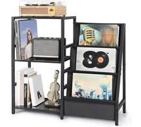 Support pour platine vinyle - Plateau tournant - Rangement pour vinyles - Capacité de 3 niveaux - 84x74x30 cm - Noir