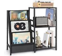Support pour platine vinyle - Plateau tournant - Rangement pour vinyles - Capacité de 3 niveaux - 84x74x30 cm - Noir