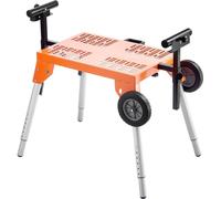 Support pour scie à onglet avec tablette - charge max. 150 kg - réglable en hauteur et sur roulettes