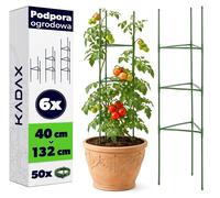 Support pour tomates - Tuteur métallique de 132 cm - Avec pinces - Lot de 6 pièces - Pour plantes grimpantes - Vert clair