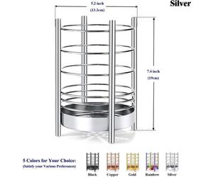 Support pour ustensiles de cuisine Unyqoos® en acier inoxydable – 18 cm de hauteur x Ø 13 cm, support stable pour cuillères et couverts, disponible en noir, cuivre, or, arc-en-ciel et argent