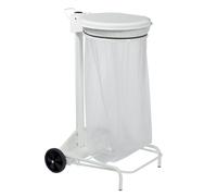 Support sac poubelle 2 roues à pédale Rossignol Collecroule avec couvercle blanc 110 L