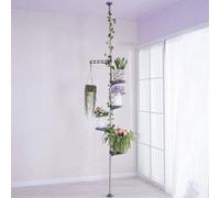 Support télescopique à 5 étages pour plantes d'intérieur avec présentoir d'angle, peu encombrant, gris
