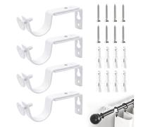 Support Tringle Rideaux, Support Tringle Penderie, Tringle Rideau Plafond, Set de 4 extensible avec vis métal anti-rouille fixation par perçage large courbe pour rideaux et penderie blanc