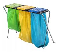 KADAX Support pour tri sélectif "Amal", Support pour sacs poubelle avec couvercle plastique, triple, Vert Bleu et Jaune