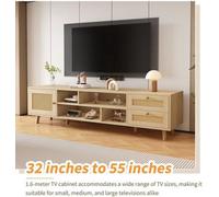 Support TV en bois et en rotin, adapté aux téléviseurs de 70 pouces, pieds réglables et système de gestion des câbles