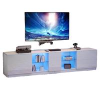 Support TV, finition haute brillance, grand espace de rangement, blanc - MDF