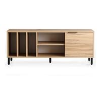 Support TV Industriel - Couleur chêne - 140 cm de Large - 55 cm de Hauteur - 40 cm de Profondeur - Panneau de Particules 100% mélamine, Pieds en métal, étagères Multiples - Design élégant et