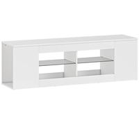 Support TV Moonbite, 140 cm, meuble TV pour téléviseurs jusqu'à 65 pouces, 6 compartiments, 2 étagères en verre, commode en panneau de particules idéal pour le salon, couleur blanche