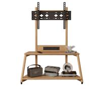 Support TV portable sur roulettes, chariot de moniteur réglable en bois massif avec prise de courant, chariot TV roulant pour chambre à coucher, salon, bureau, convient aux écrans de 32 à 65 pouces