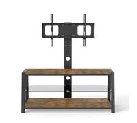 Support TV sur Pied Pivotant - Meuble TV Style Industriel - Hauteur Réglable - 3 Étagères de Rangement - 116x41x122cm