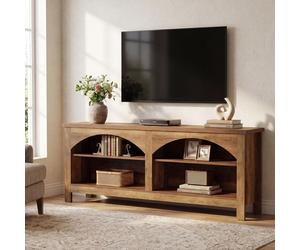 Support TV Tribesigns pour téléviseurs jusqu'à 70 pouces, meuble TV de style rustique avec étagères réglables, meuble multimédia en bois, couleur marron