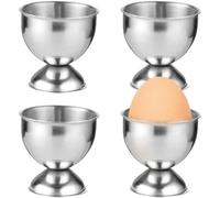 Support œufs en inox, 4 coquetiers élégants forme verre, présentoir, Argent | Set de 4 coquetiers en acier inoxydable pour œufs à la coque, design verre à vin élégant
