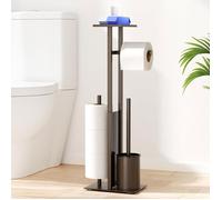 Support WC Acier Inoxydable - Ensemble 4 en 1 avec Brosse et Étagère - Porte-Rouleaux pour Salle de Bain