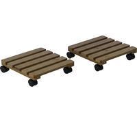 Supports à roulettes pour plantes - Supports à roulettes pour pots de fleurs - Lot de 2 - Intérieur/extérieur - Marron