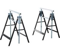 Supports de sciage/tables de travail, lot de 2 - Télescopique et pliable - Hauteur réglable de 80 à 130 cm - Peu encombrant - Noir