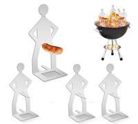 Supports Hot-Dogs Amusants Acier Inoxydable pour Barbecue Camping Pique-Nique Lot de 4 pour Camping, Pique Nique et Cuisine, Design d’Homme Debout, Supports Hot Dogs (Little man)