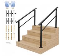 Supports métalliques pour rampe - Kit de garde-corps pour 4 marches - Réglable en hauteur - Adapté pour intérieur et extérieur - Noir - Lot de 2