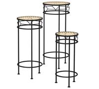 Supports pot de fleurs - Outsunny - lot de 3 pour plantes ronds empilables aspect rotin - métal - doré noir