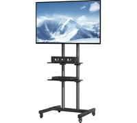 Supports TV réglables Azomor avec roulettes et double plateau pour une utilisation polyvalente