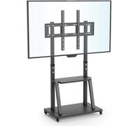 Supports TV réglables Azomor avec roulettes et étagères pour matériel audiovisuel, adaptés aux téléviseurs grand format