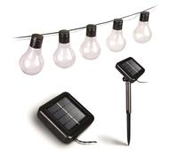 Suprema, Chaîne lumineuse extérieure solaire 5 m, 10 lumières effet tungstène, capteur crépusculaire, jeux de lumière, IP44, USB-C, autonomie 6-8 heures