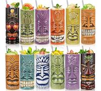 SuproBarware Lot de 12 tasses Tiki - Grands verres à cocktail Tiki mignons et exotiques pour fête hawaïenne - Tasses en céramique hawaïenne