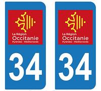supstick 2 Stickers Autocollant Plaque IMMATRICULATION DEPT 34 région Occitanie