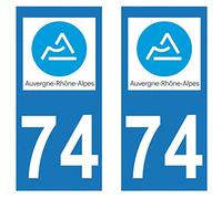 supstick 2 STICKERS AUTOCOLLANT PLAQUE IMMATRICULATION DEPT 74 Auvergne-Rhône-Alpes format rectangulaire