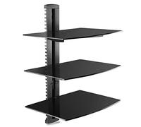 suptek Étagère Murale multimédia 3 étagères flottantes avec étagère en Verre trempé renforcé pour Lecteur DVD, boîtes, Consoles de Jeux, Accessoires TV Noir 1+2 étagères CS303