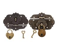 SUPVOX 2 Ensembles Lot de Sets de Cadenas Vintage en Alliage de Zinc Clés, Moraillon Rétro Facile à Installer pour Boîte et Coffre à Trésor, Design Cœur et Ours Décoratif