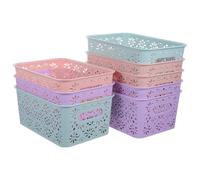 SUPVOX 8 Pièces Panier de Rangement de Bureau en Plastique, Petit | Poignée Intégrée, Structure Creuse à Couches, Empilable, Fleurs Ajourées, pour Bureau et Salle de Bain