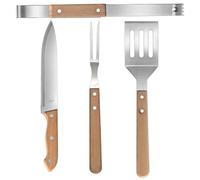 SUPVOX Ensemble D'ustensiles pour Barbecue 4 Pièces en Acier Inoxydable avec Manches en Bois de Hêtre, Comprenant Spatule, Pince, Fourchette et Couteau, Portable Grillades en Plein Air,