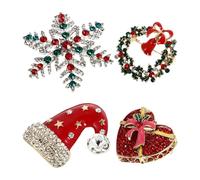 SUPVOX Lot de 4 Broches Décoratives de Noël en Alliage Strass, Motifs Couronne, Cloche, Flocon et Chapeau de Noël, Accessoires Festifs pour Vêtements et Présents de Fête